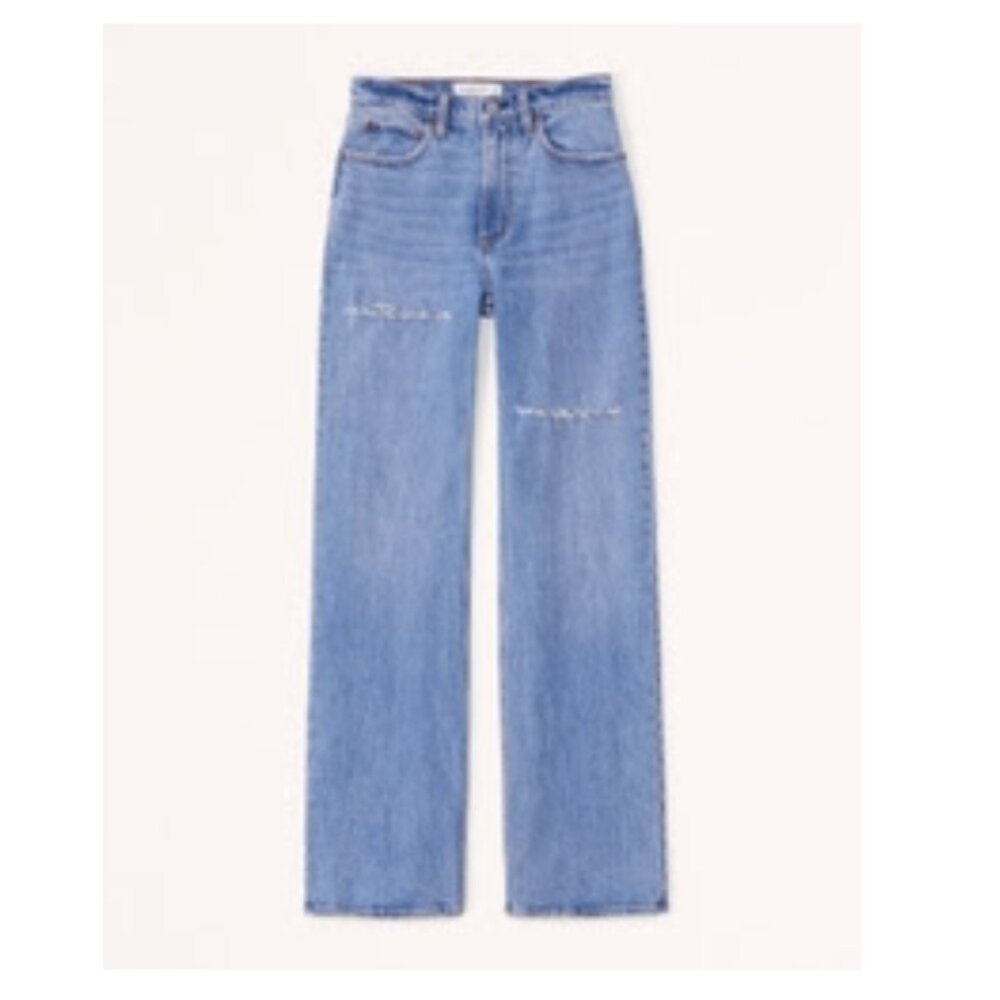 Abercrombie Women's High Rise 90s Relaxed Jean, Medium Destroy, 25 REG